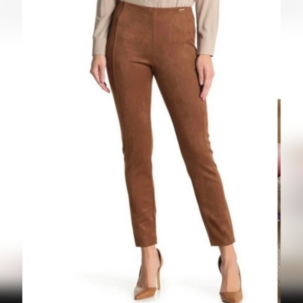 T Tahari Faux Suede Leather Pants Burnt Orange Medium